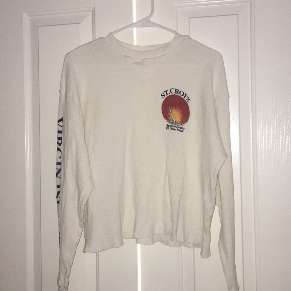 John Galt white cropped thermal long sleeve